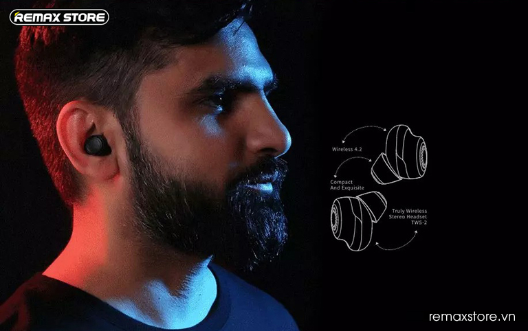 chi tiết tai nghe 1 bộ 2 tai nghe Bluetooth Remax TWS-2  cao cấp