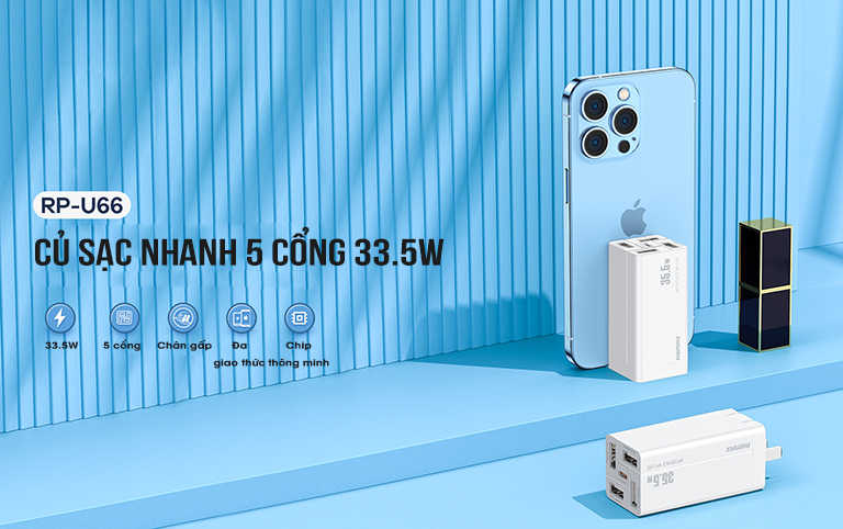 Củ sạc nhanh 5 cổng 33.5W Remax RP-U66