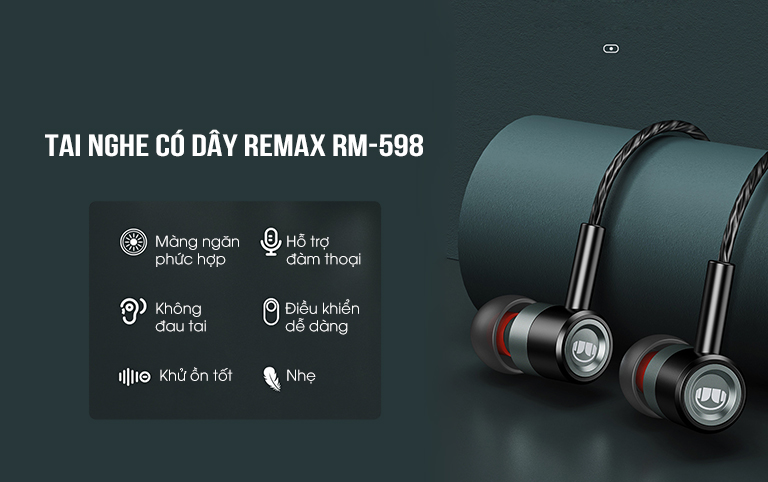 Tai nghe có dây Remax RM-598 chống ồn