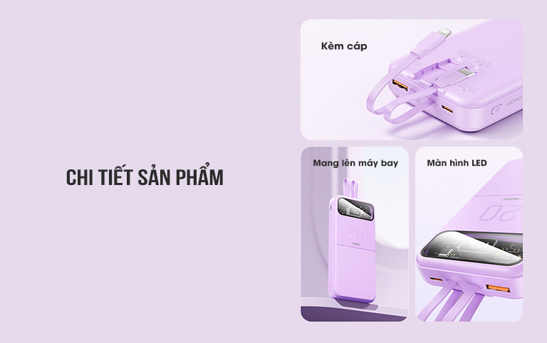 Pin sạc dự phòng kèm cáp 10000mAh 22.5W Remax RPP-619