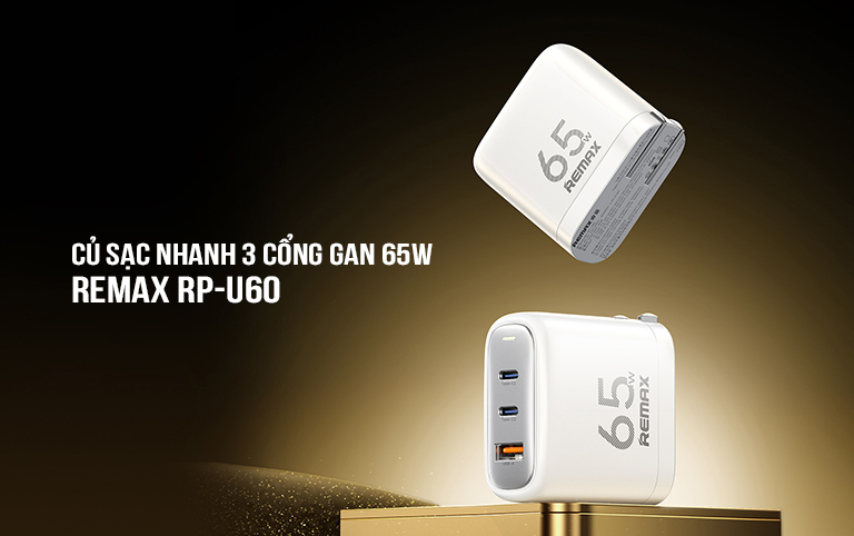 Củ sạc nhanh 3 cổng GaN 65W Remax RP-U60