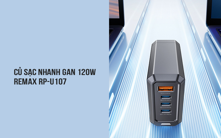 Củ sạc nhanh GaN 4 cổng 120W Remax RP-U107