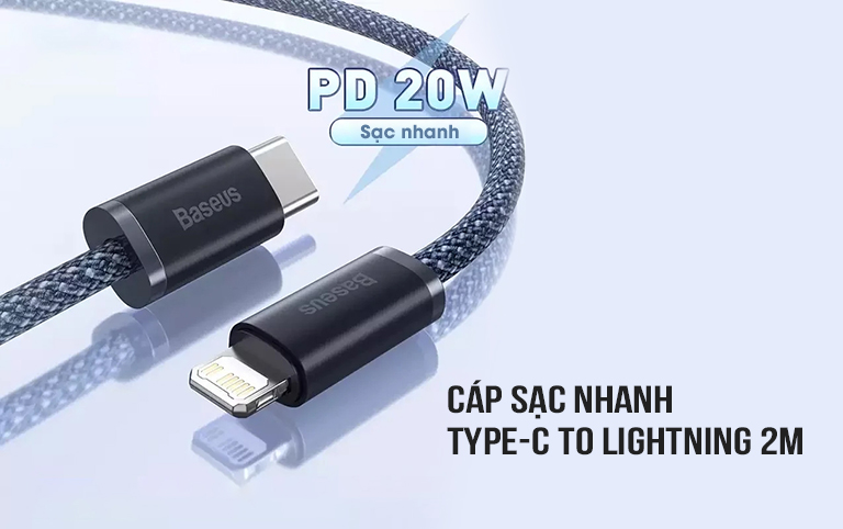 Cáp sạc nhanh Type C to Lightning 20W 2m Baseus CALD000116