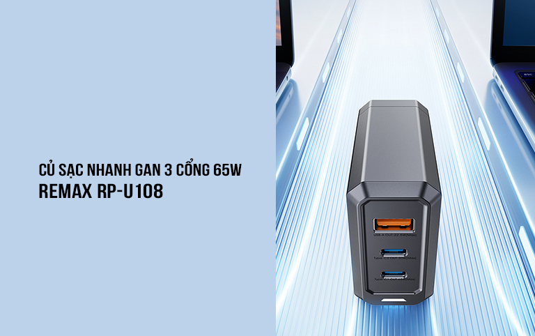 Củ sạc nhanh GaN 3 cổng 65W Remax RP-U108